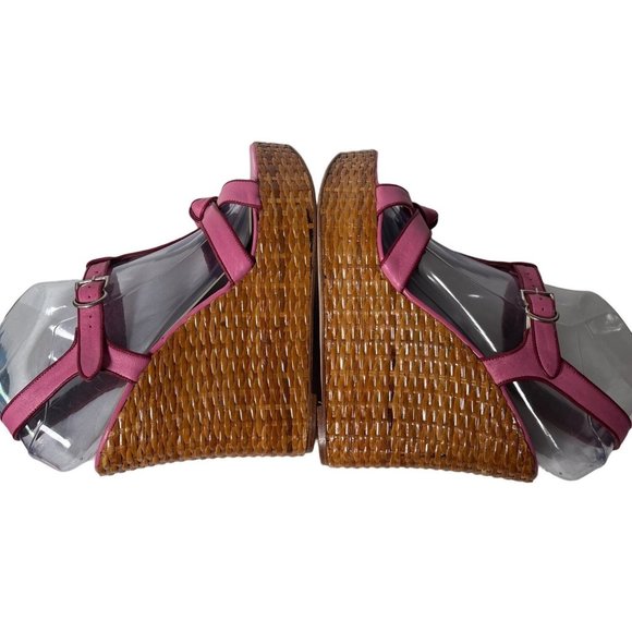 Anthropologie Cacharel Italy Platform Wedges Sandals Pink Leather Sz EUR 40 US 9 - Picture 5 of 7